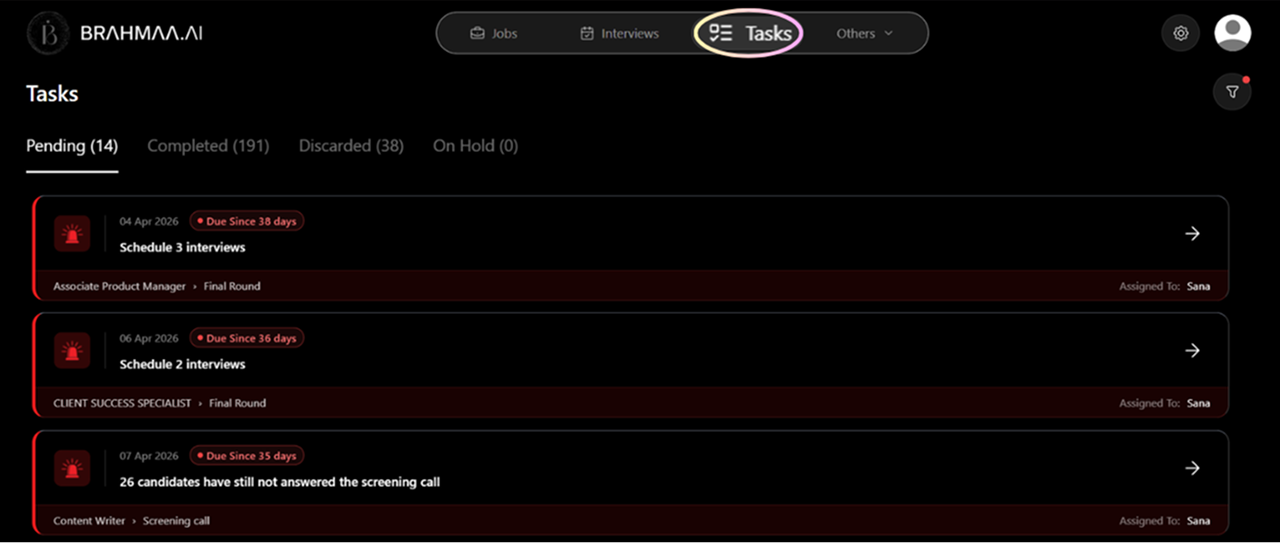 tasks tab